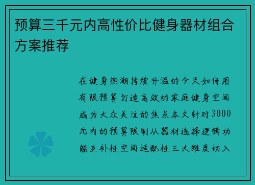预算三千元内高性价比健身器材组合方案推荐